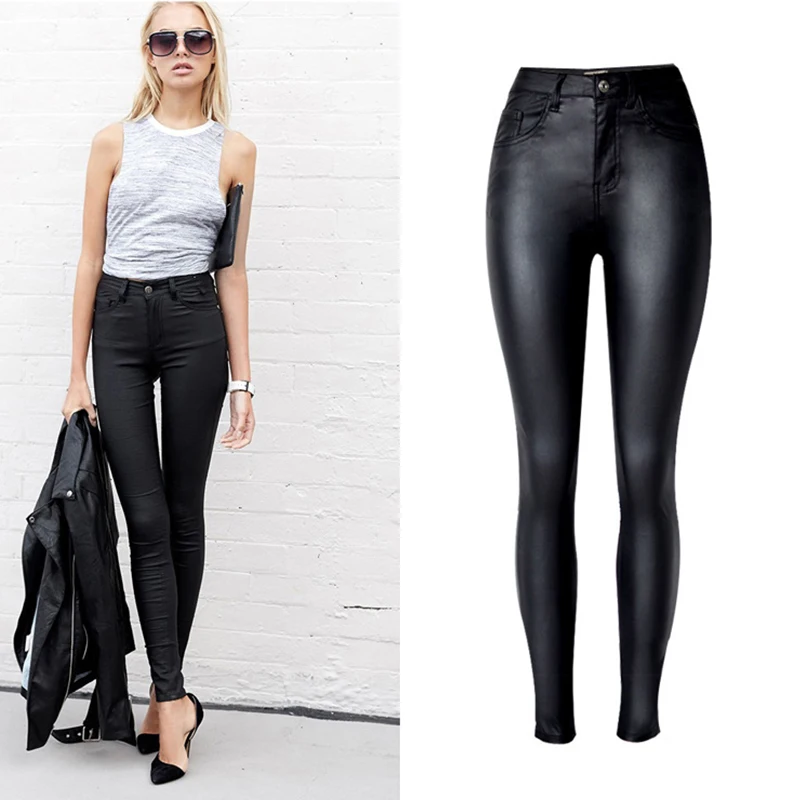 CbuCyi New Hot Eu Models Women Sexy Slim PU Pockets Leather Pencil Pants Motor Style All-Match Fleece Trousers Faux |