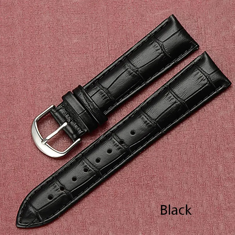 black silver buckle Ремешок для часов из натуральной коровьей кожи мужские часы женские модные браслет ремешок браслет 16 мм 18 мм 20 мм 22 мм - Цвет ремешка: black silver buckle