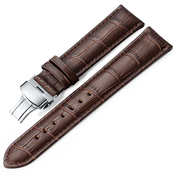 Brown and brown line Ремешок из натуральной кожи ремешок бабочка ремешки с пряжками Croco зерна браслет часы размер в 12 13 14 16 17 18 19 20 21 22 24 мм - Цвет ремешка: Brown and brown line