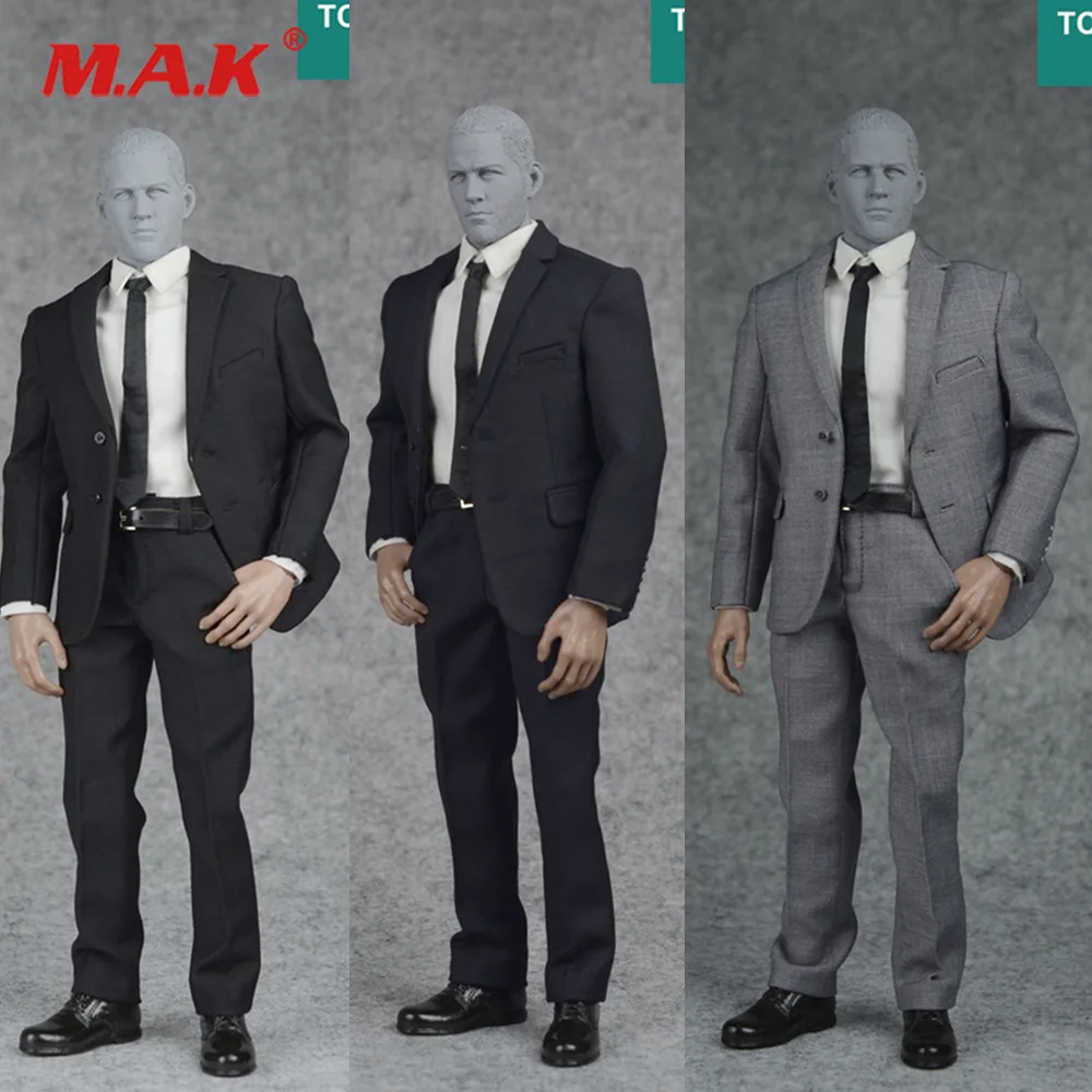 

3 Colors 1/6 Scale Black/Navy Blue /Grey Mens Formal Suits Set & Shoes for 12 inches Male Action Figure Accessory