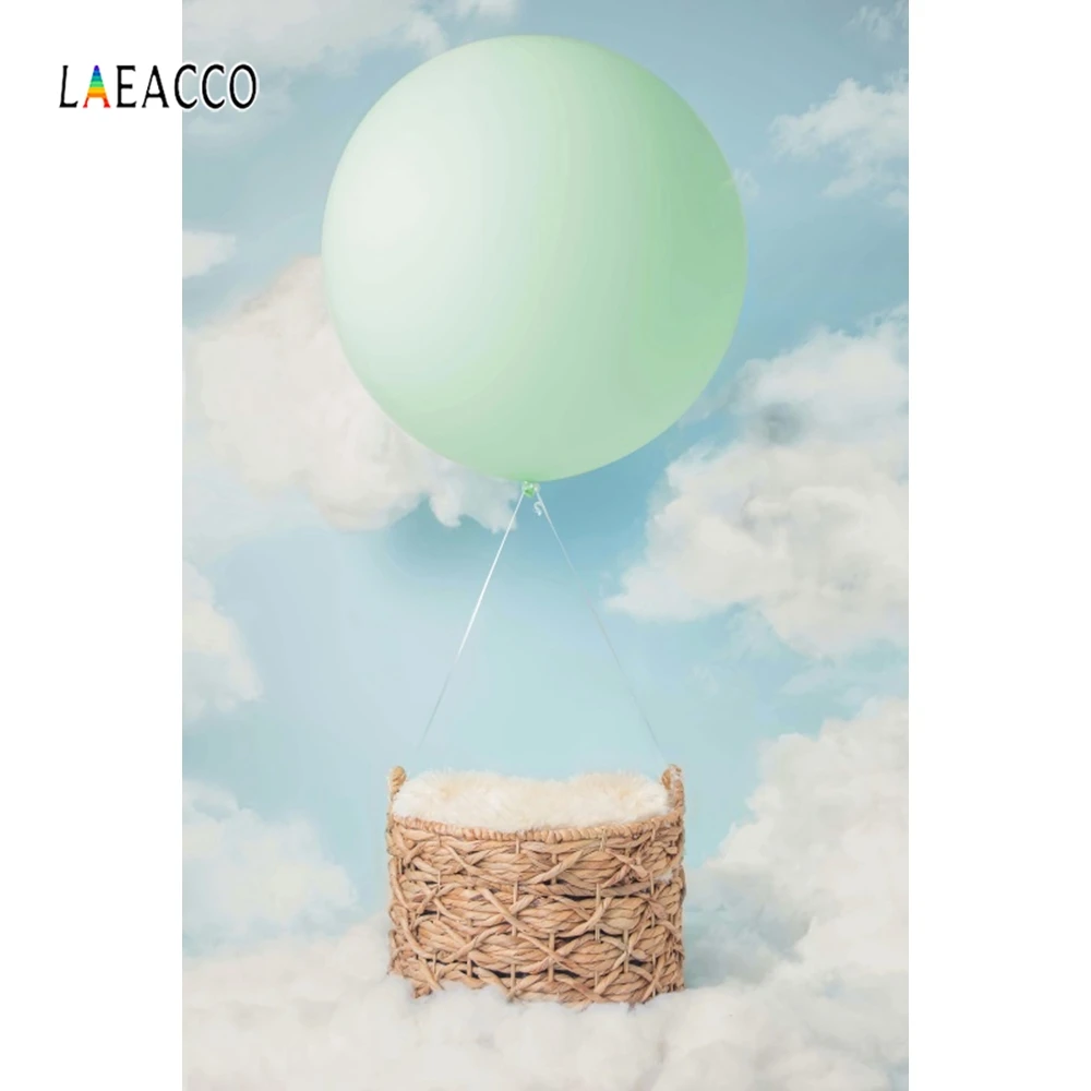 Laeacco Baby Shower фон для фотосъемки с небом облаками воздушными шарами корзиной