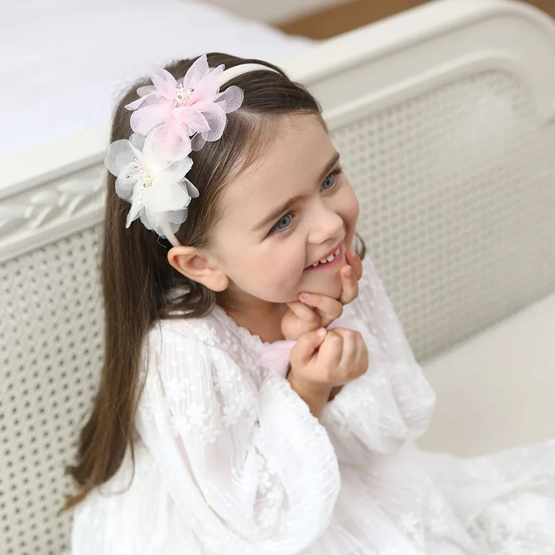 Новая Элегантная повязка для волос принцессы розовый бант с цветами стразы на