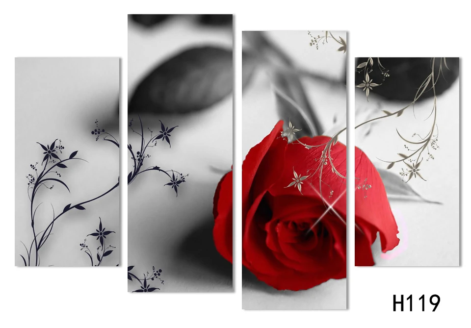 4 шт. настенные Арт красные розы цветы современные картины спрей натюрморт цветок