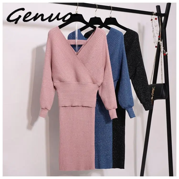 

chic Autumn Winter black Sweater Dress Women o-neck Long Sleeve A Line thick Knit mini Dress female girl short bodycon dress