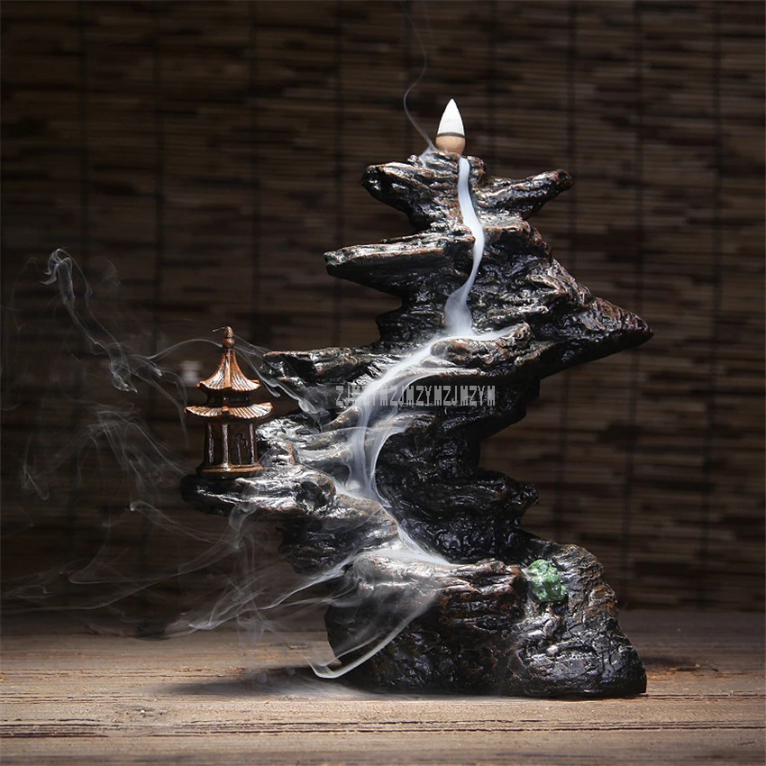 

Lofty Mountains And Flow-water Smoke Backflow Incense Burner Aromatherapy Creative Home Office Ornaments + 30pcs Incense