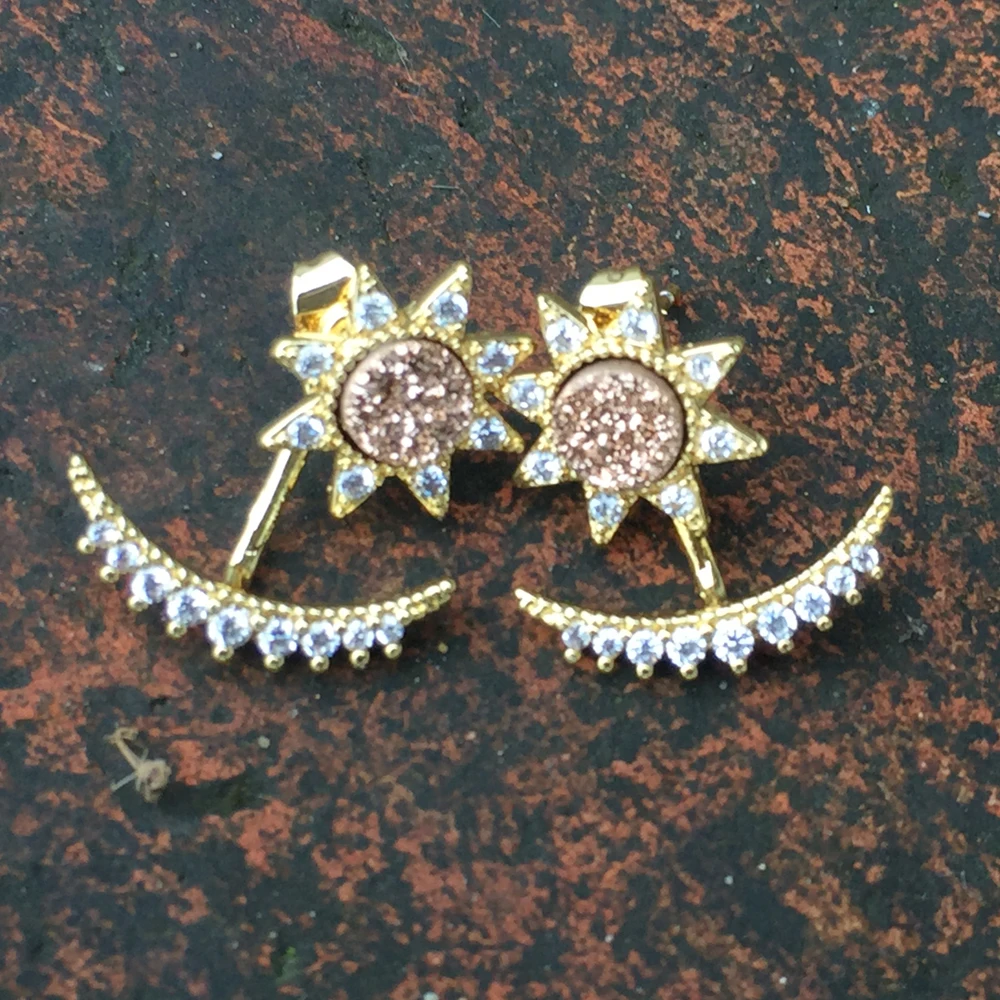 BOROSA модный синий опал серьги Кристалл циркония проложенный Натуральный Druzy Титан