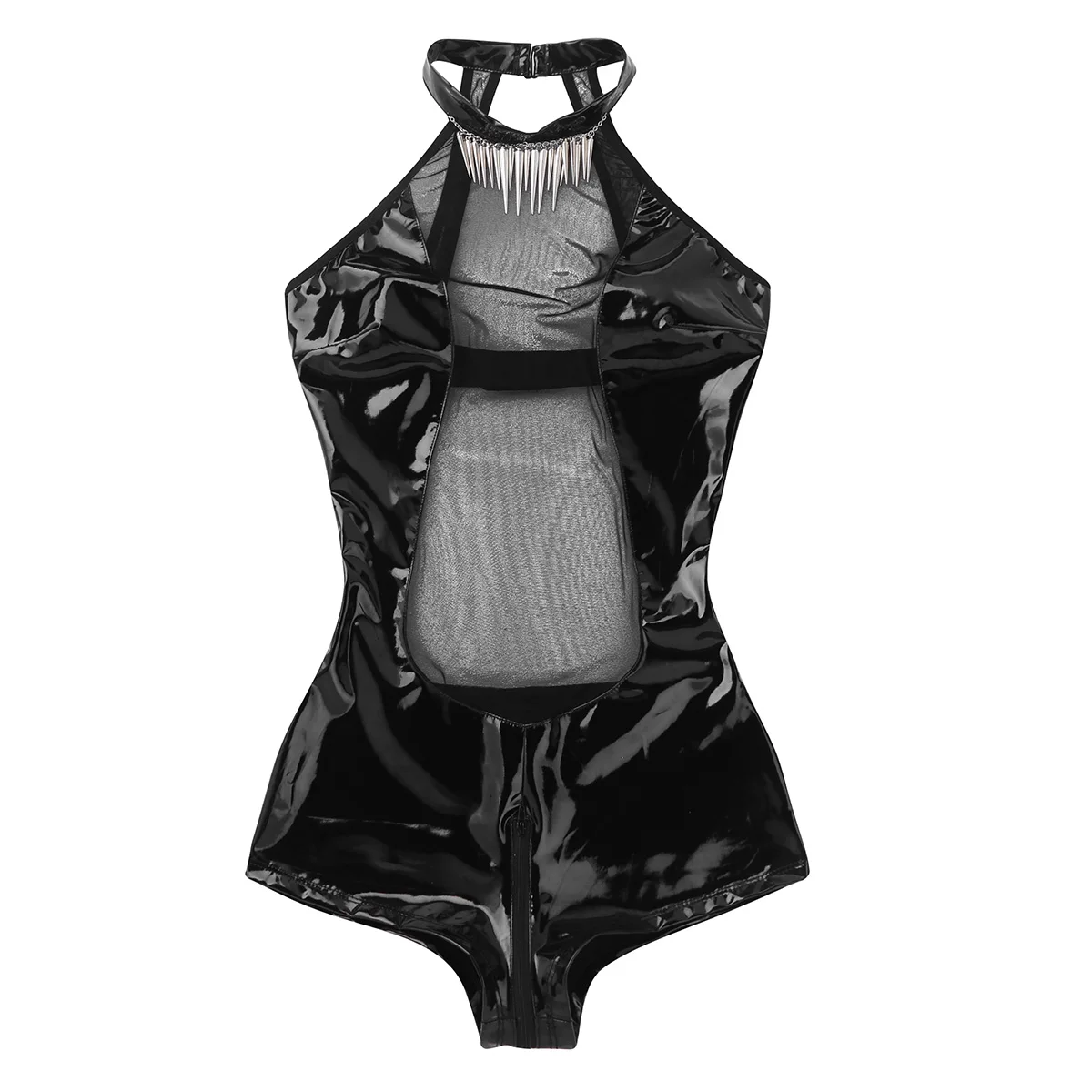 Женское цельнокроеное Wetlook из искусственной кожи Латекс облегающее боди