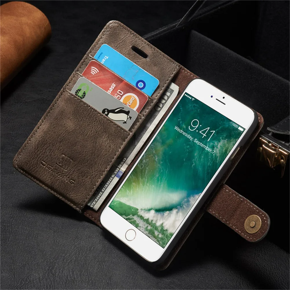 Роскошный кожаный чехол для iphone 6 6S 7 8 Plus X XS Многофункциональный Флип Магнитный