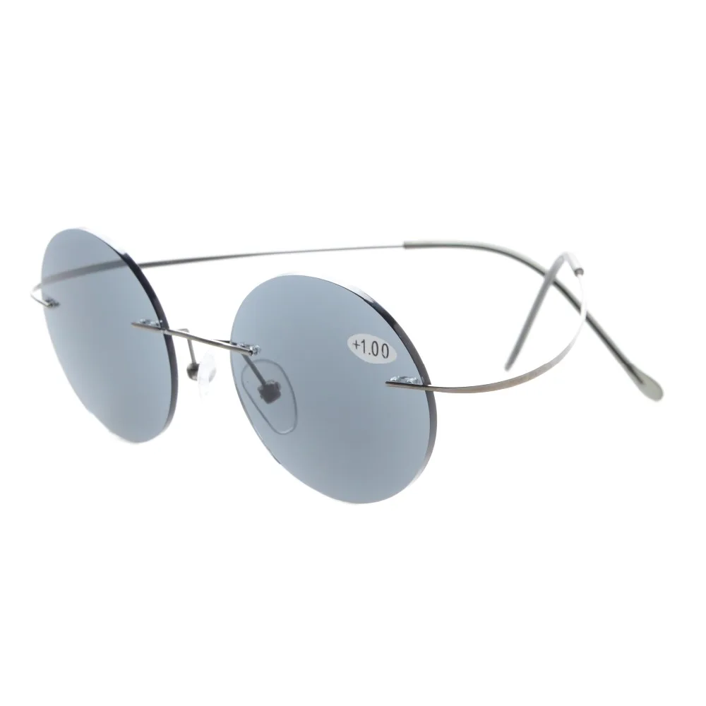 R15026 серые линзы Eyekepper Титан без оправы круглые очки для чтения Защита от солнца + 0