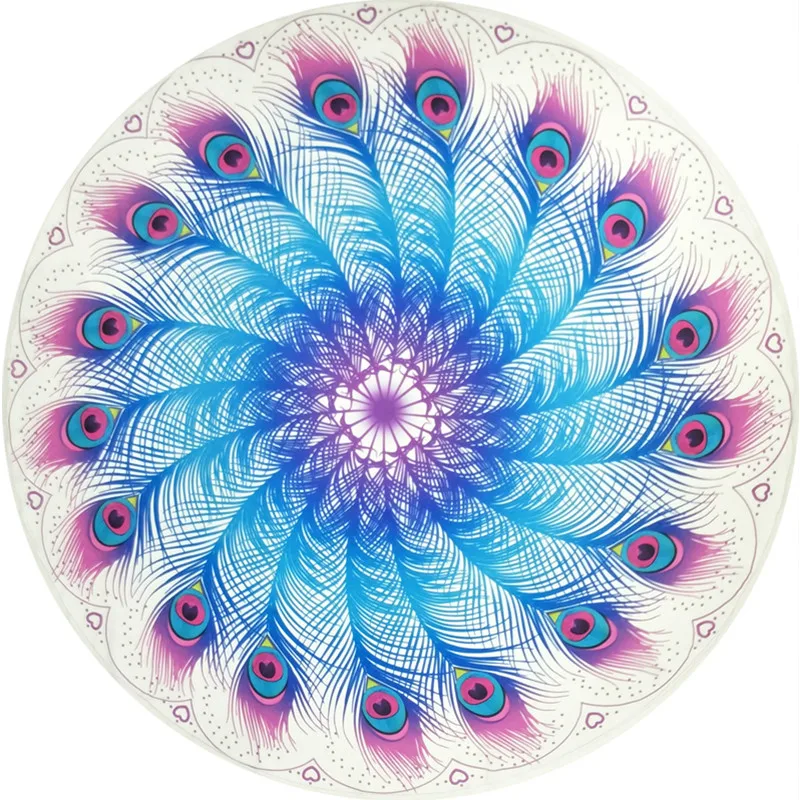 Пляжное полотенце с павлиньими перьями длина 150 см 1 шт.|round beach towel|beach toweltowel summer |
