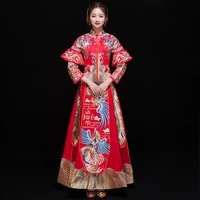 chinese style bride embroidery cheongsam wedding ceremony dresses costume evening dress show clothing slim phoenix qipao