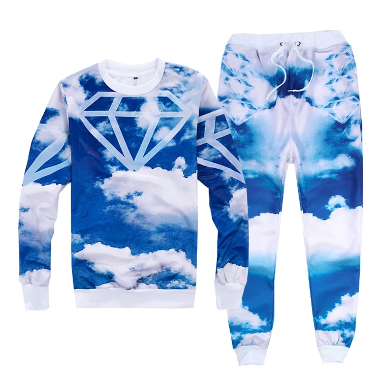 2016 3DPrint new trousers Hip Hop Pants blue sky and white cloud casual pants | Мужская одежда