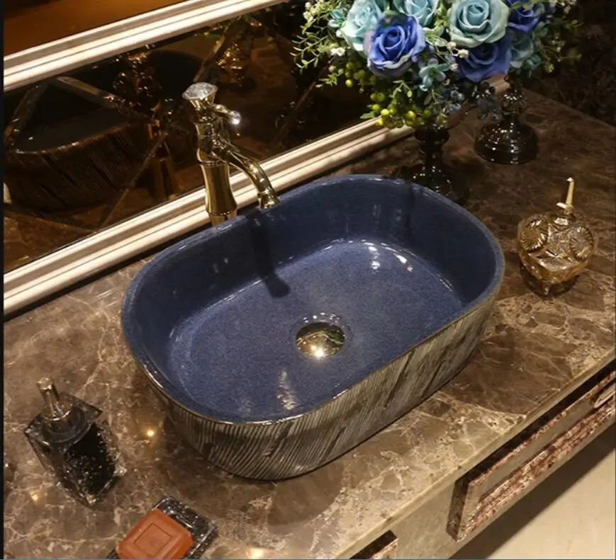 

Bathroom Porcelain Vanity North Europe Style Vessel Sink Ceramic Retro Counter top Washbasin XR28-310