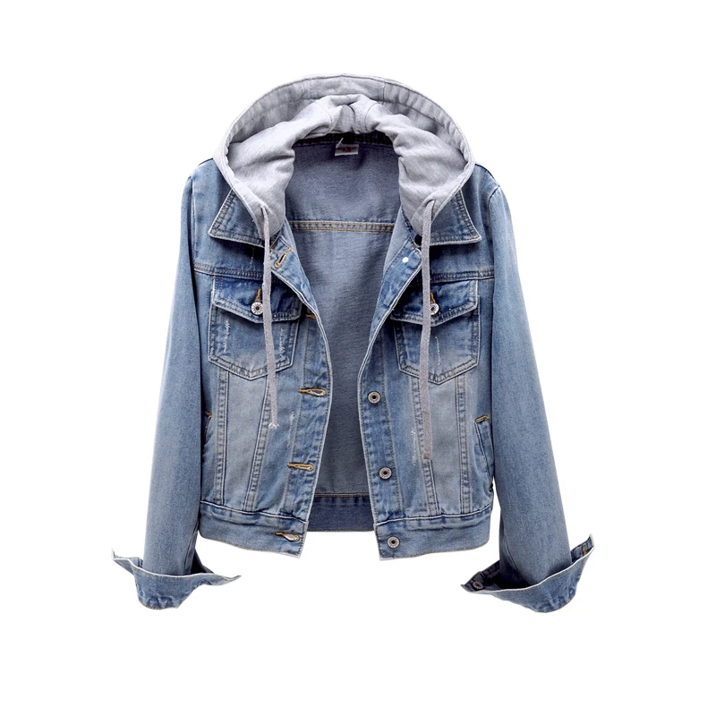 

New long-sleeved fashion slim hooded wild casual denim short jacket female spring and autumn Korean B333