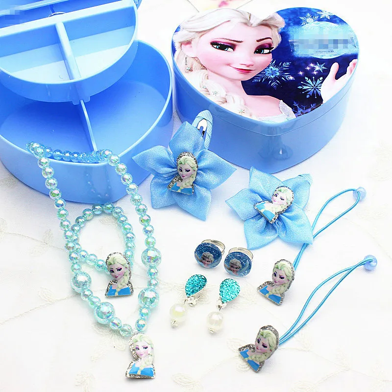 Frozen B 1 Набор детских украшений hello kitty, заколки для волос, резинки для волос для девочек, акриловое ожерелье, кольца для ушей на палец, ювелирные аксессуары - Цвет: Frozen B