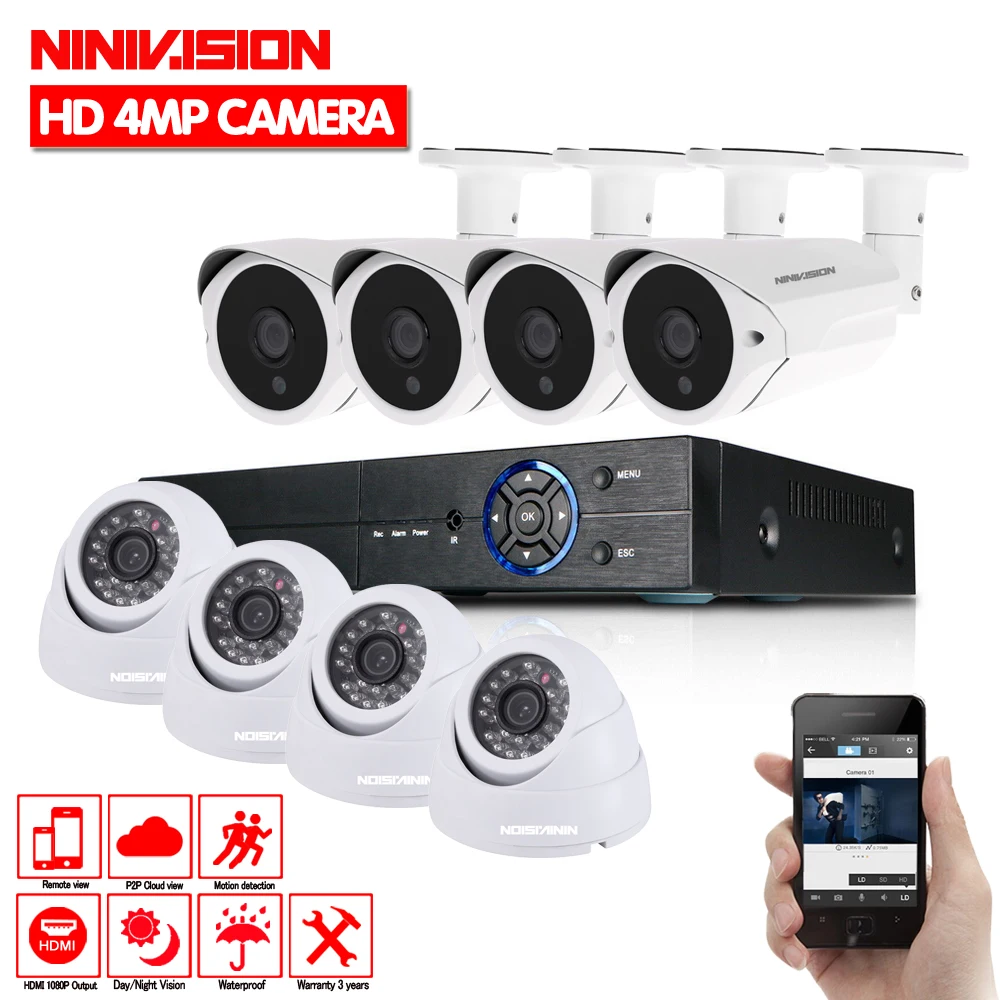 Супер Full HD 8CH AHD 4MP домашняя уличная камера видеонаблюдения 8 каналов 6 массивов Камера видеонаблюдения комплект с dvr