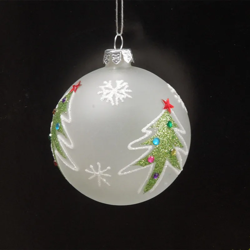 

Free Shipping 2pcs/pack Diameter=8cm Frosty Craft Hand Painting Glass Ball Christmas Day Tree Hanging Decorative Globe Pendant