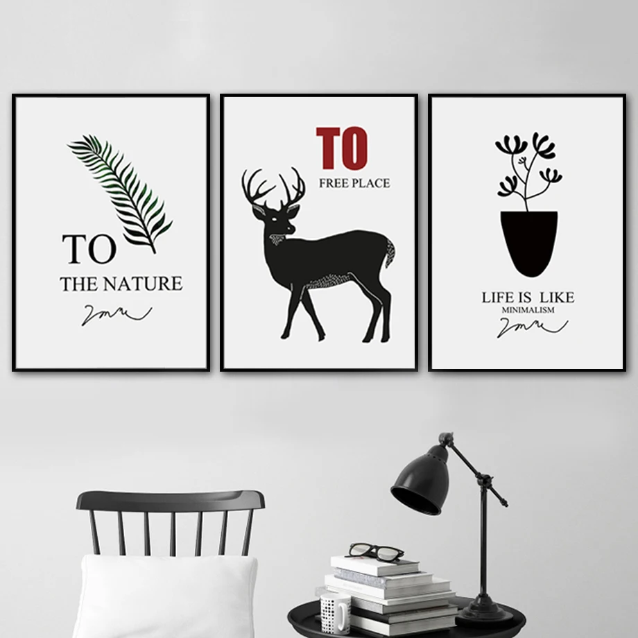 

Deer Leaf Potted Plant Quotes Minimalism Nordic Posters And Prints Wall Art Canvas Painting Wall Pictures For Living Room Decor