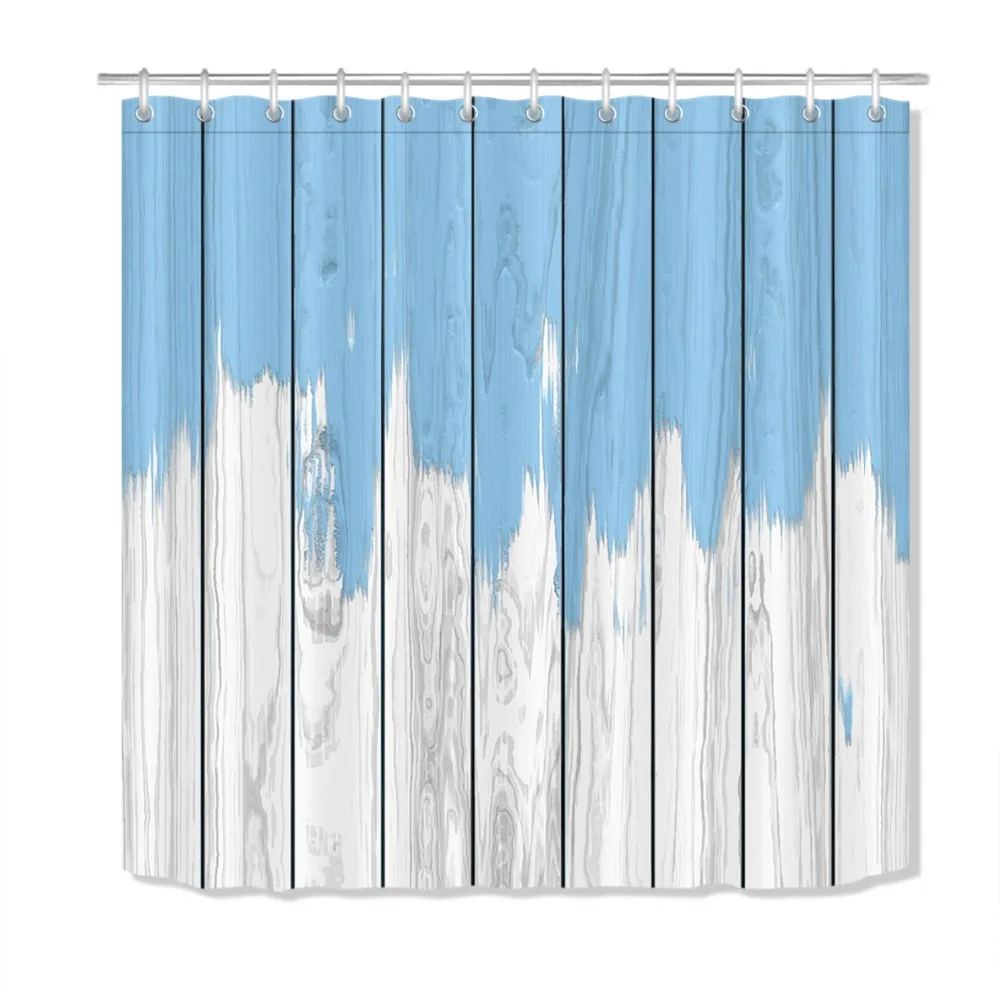 Забавная сине белая деревянная шторка для душа с принтом 12 крючков в комплекте