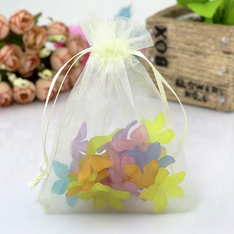 

7x9cm Beige Organza Bags Small Drawstring Pouches Promotional Gifts Bags Wedding Favors Tulle Bags Saquinho De Organza 100pcs