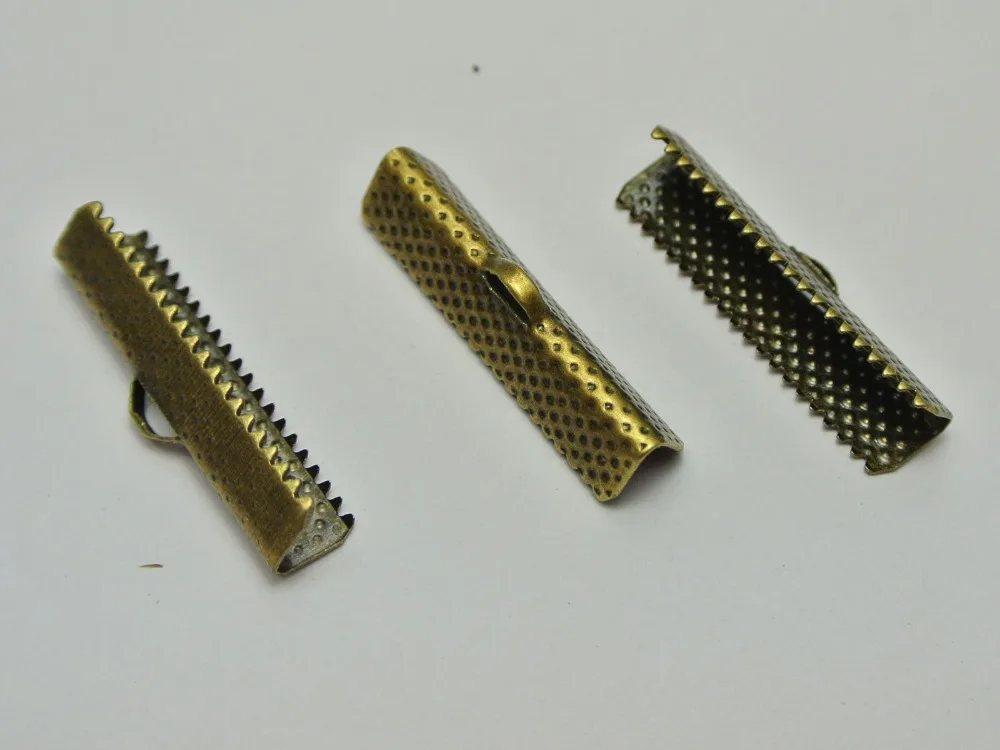

50 Textured Bronze Tone Ribbon Necklace Cord End Caps Crimp Beads Tips 30X8mm