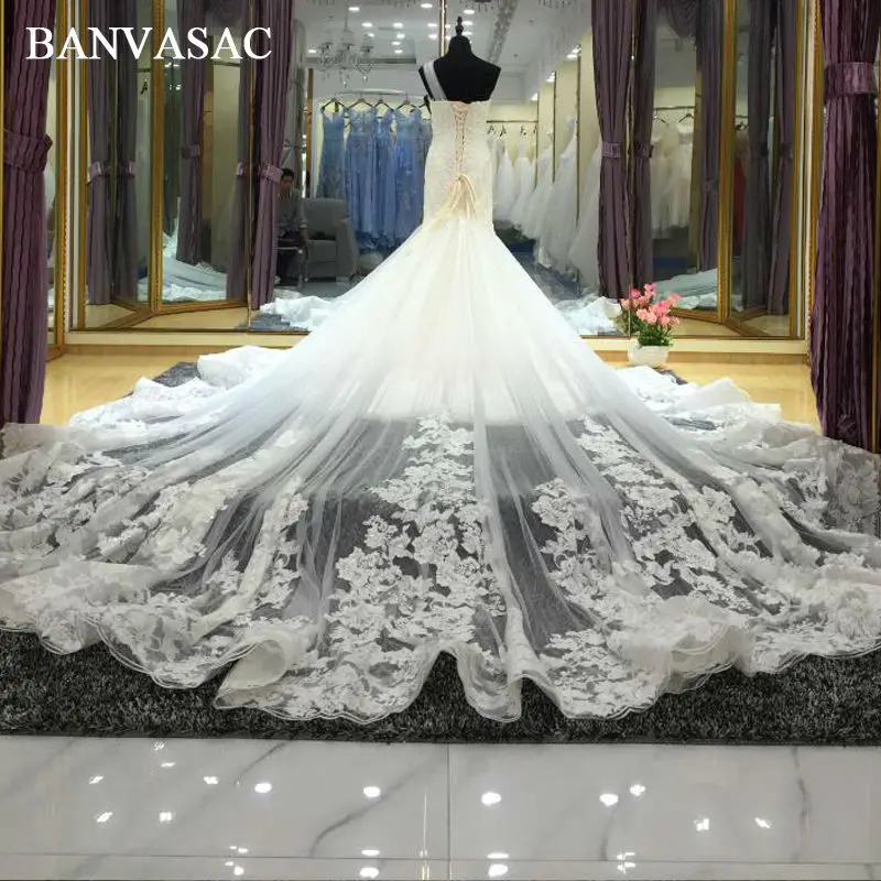 BANVASAC 2017 новые элегантные свадебные платья в стиле Русалочки с цветами и вышивкой