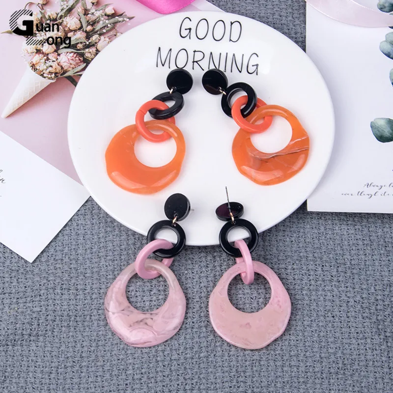 

GuanLong Fashion Vintage Elegant Charm Luxury Big Long Colorful Dangle Pendant Statement Earrings For Women Summer Resin Jewelry