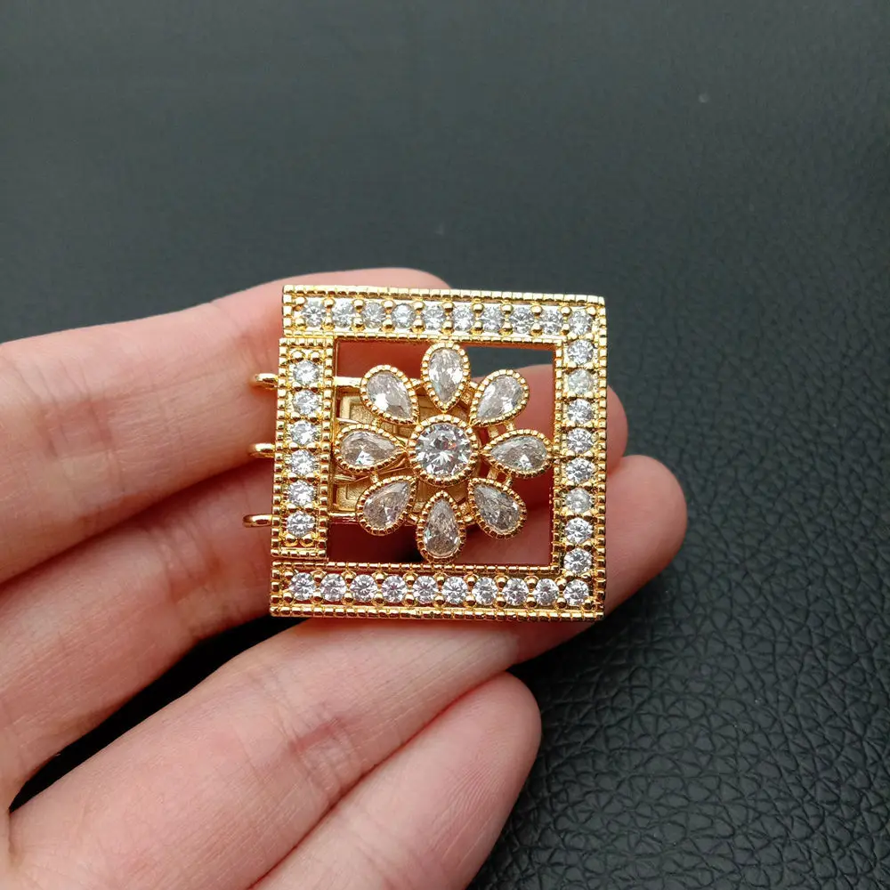 gold Кубический циркон микро паве квадратная застежка для ожерелья/браслета 28 мм золотое покрытие - Цвет: gold