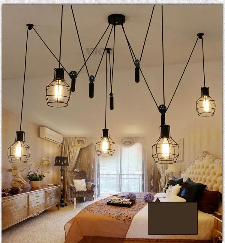 Ретро Лофт Паук огни Железный шнур лампы restautant гостиная столовая deco Паб Клуб кафе прохода лестницы зал люстра