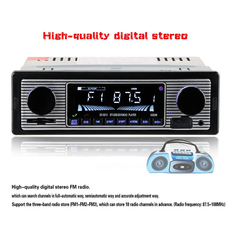 12V Bluetooth 1din Vintage Car Radio MP3 Player Stereo USB AUX Classic Car Stereo Audio ISO