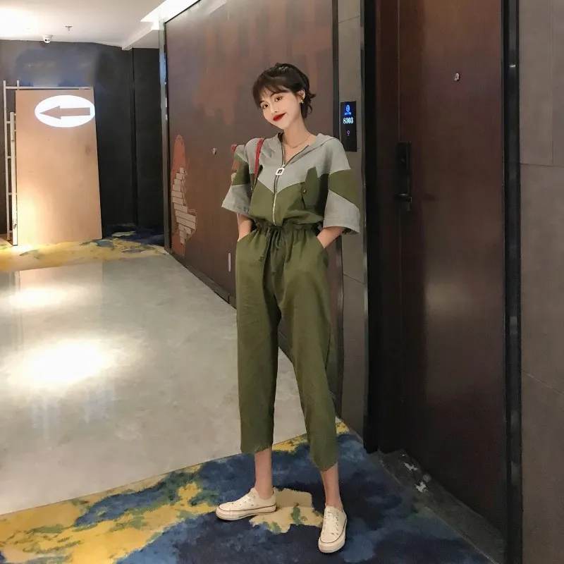 Контрастные цвета цельные комбинезоны летние женские Свободные Комбинезоны на