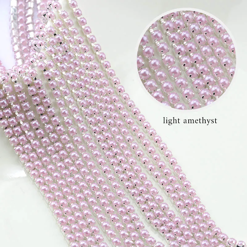 light amethyst Новые поступления ABS жемчужная цепочка SS6 2 мм Серебряная основа чашка красочная жемчужная цепочка для шитья одежды diy аксессуары для красоты - Цвет: light amethyst