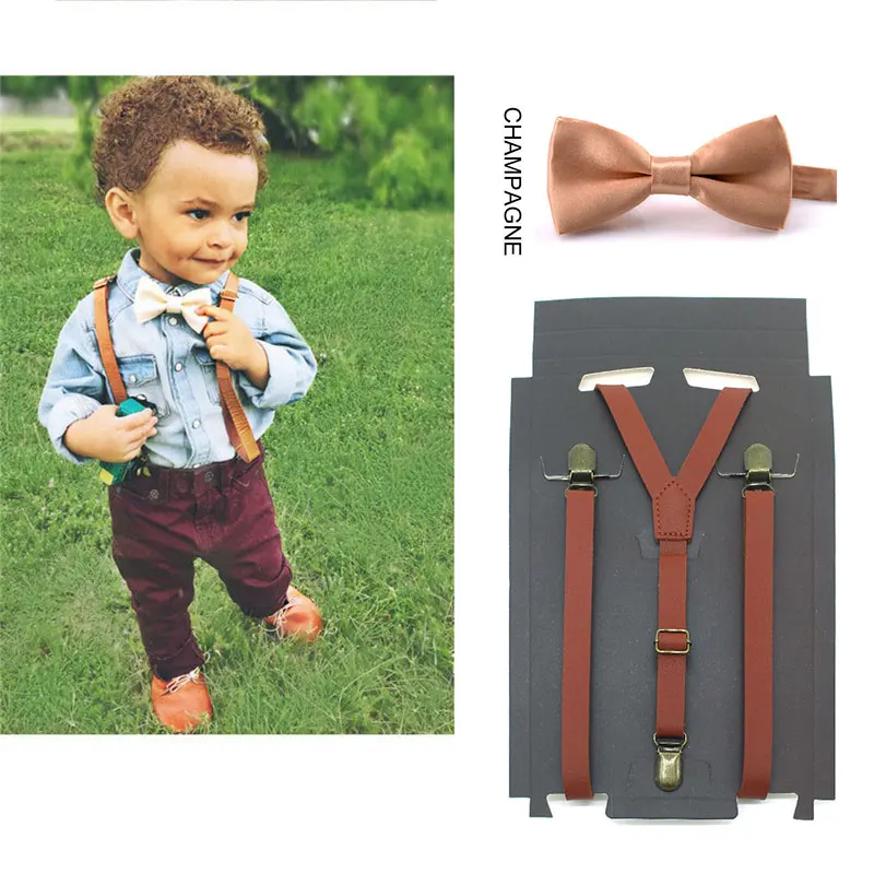 

Детские коричневые кожаные подтяжки на 3 зажимах с Y-образной спиной и кольцом-бабочкой, комплект с галстуком-бабочкой, регулируемый наряд д...
