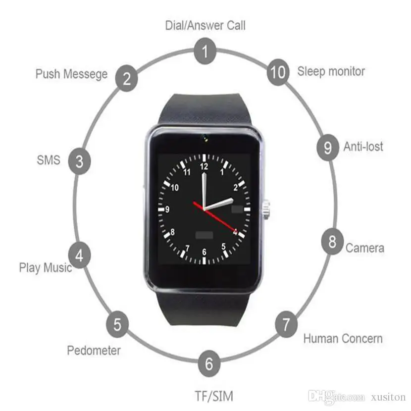 GT08 умные часы с поддержкой Bluetooth для смартфонов на Android слот NFC Health Watchs мужчин есть