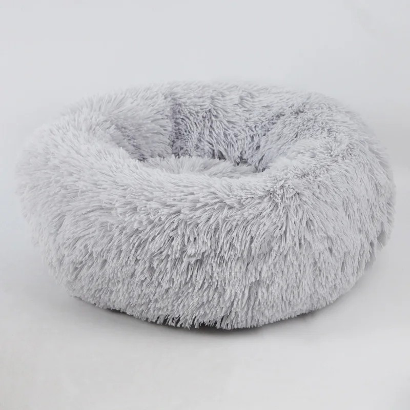 Light Gray Круглые плюшевые кошки кровать моющиеся мягкие длинные плюшевые подушки для маленьких средних и больших для питомцев, зимний, теплый спальный коврик диван гнездо@HE - Цвет: Light Gray