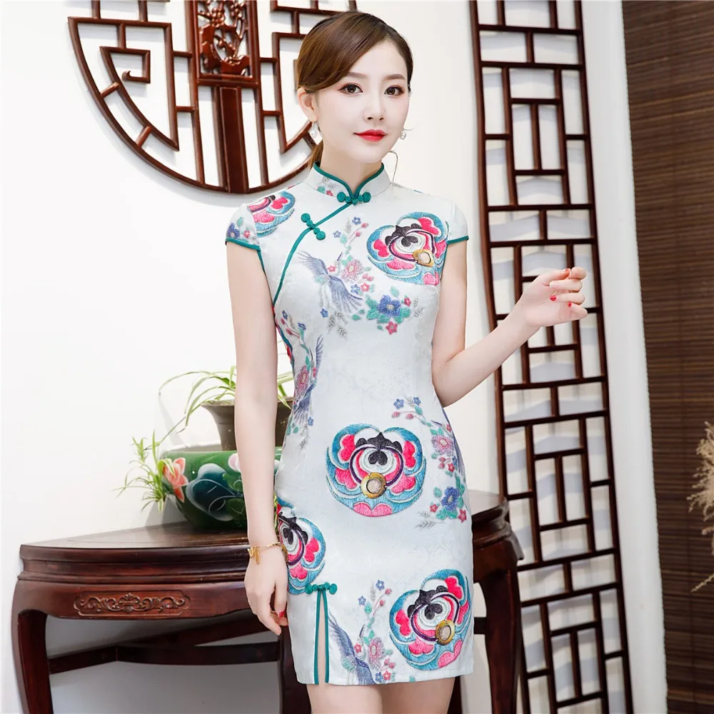 Шанхай история короткий рукав Qipao длиной до колена китайское платье Весна Cheongsam