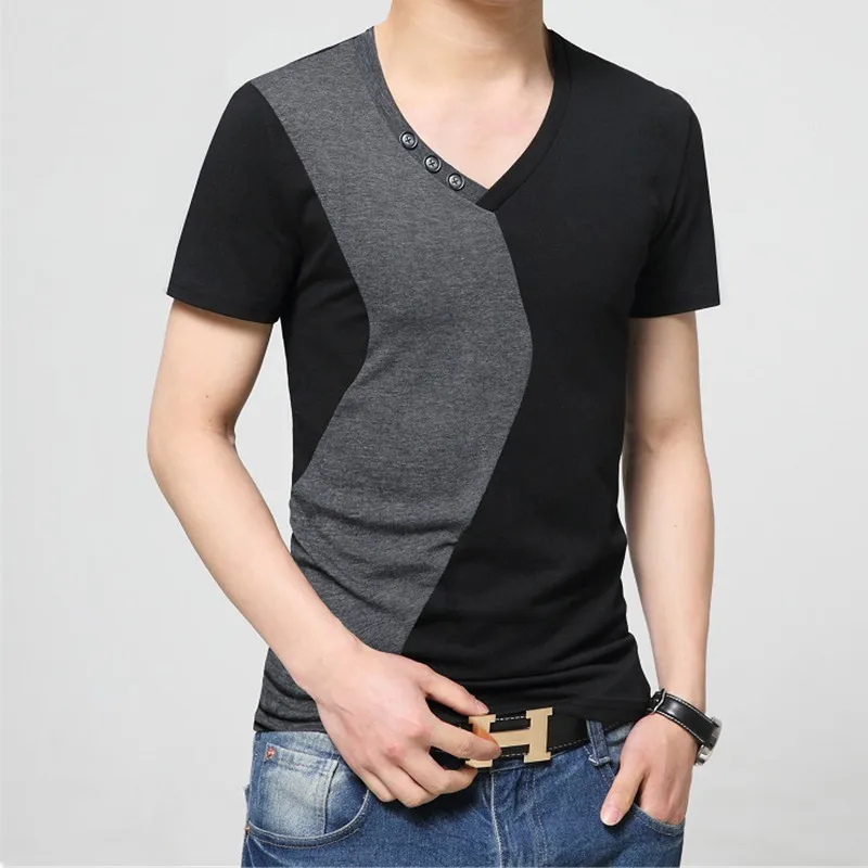 Летние футболки Для мужчин хлопок короткий рукав Футболка лоскутное цвет v