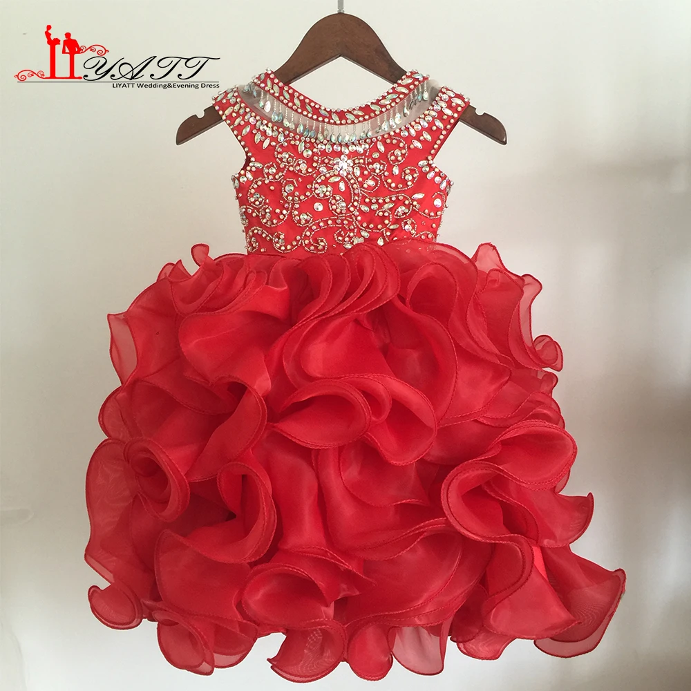 LIYATT на заказ 2018 модный красный кристалл платья для маленьких девочек с цветочным