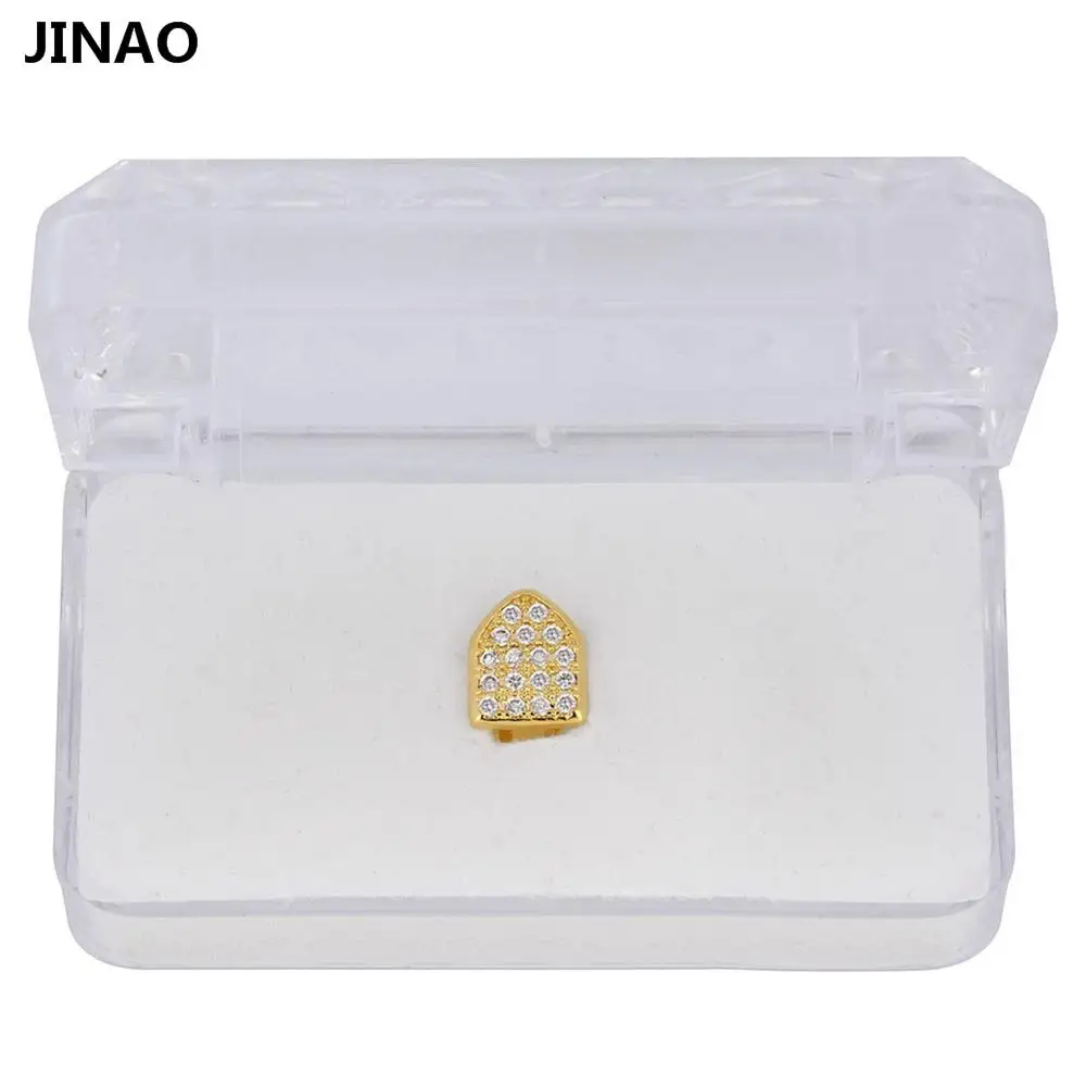 JINAO хип-хоп Позолоченные одиночные крышки решетки Micro Pave CZ Кубического циркония золотые верхние зубы решетки Bling зуб гриль - Окраска металла: Gold