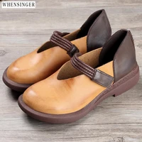 whensinger 2021 ballet women genuine leather shoes woman flat soft flexible round toe nurse casual fashion loafer driving shoes