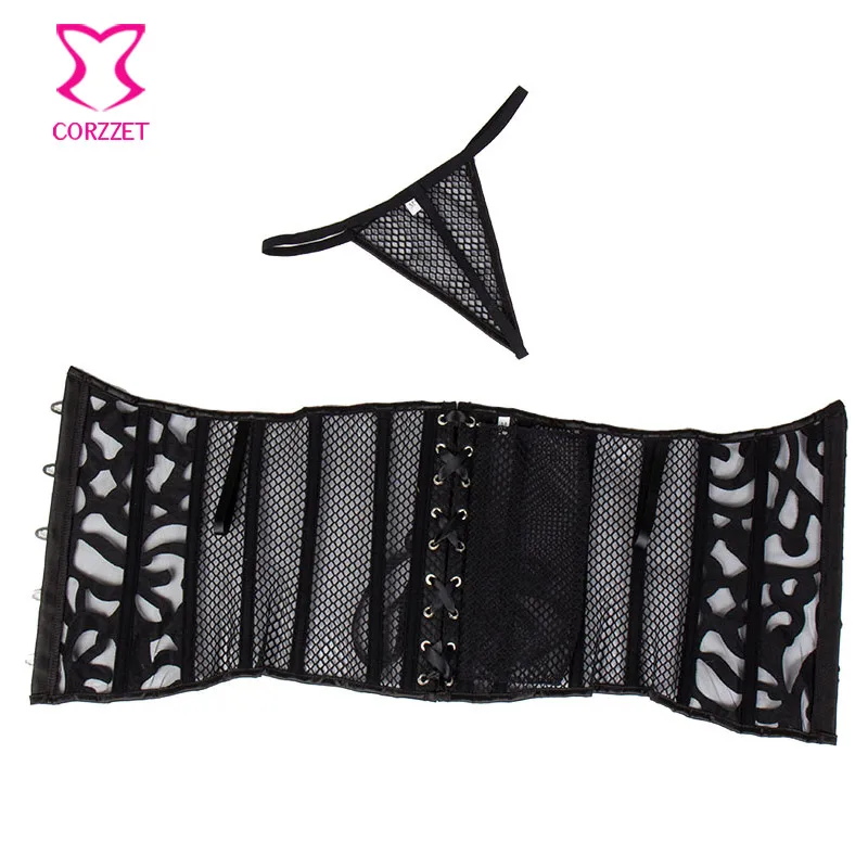 Черный сетчатый кожаный корсет корсеты под грудью и бюстье готическая одежда