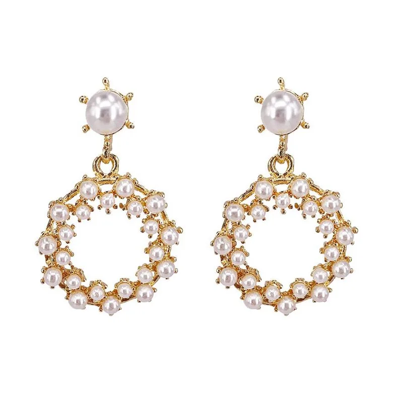 Luxury Baroque Pearl Earrings Gold Cute Small Round Loop Drop Earring for Women Wedding Earings Fashion Jewelry 2019 | Украшения и
