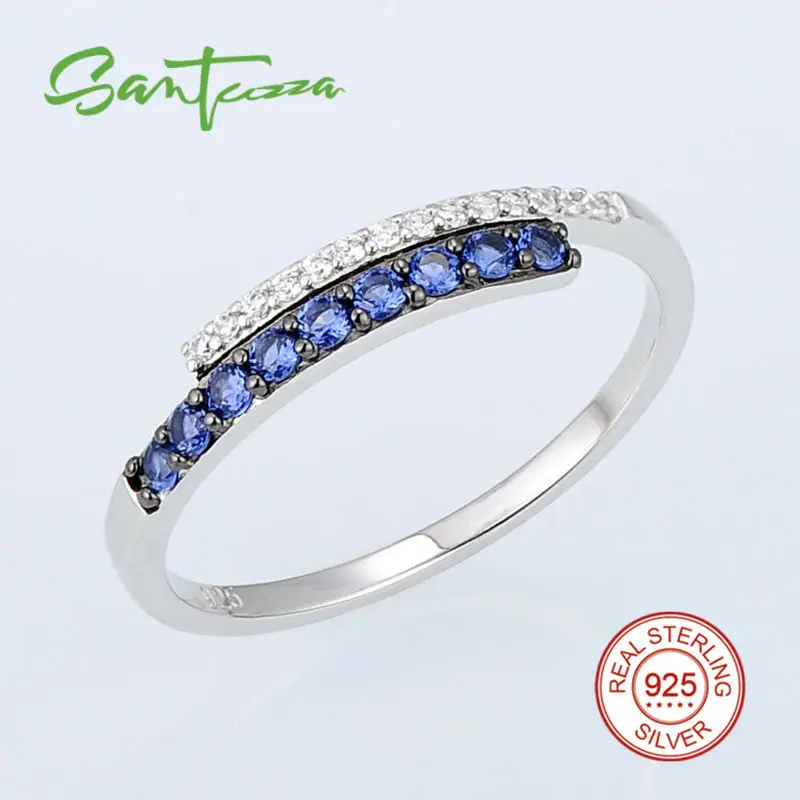 SANTUZZA серебряное кольцо для женщин, 925 пробы, серебряное модное круглое кольцо для женщин, кольцо с кубическим цирконием, вечерние ювелирные изделия