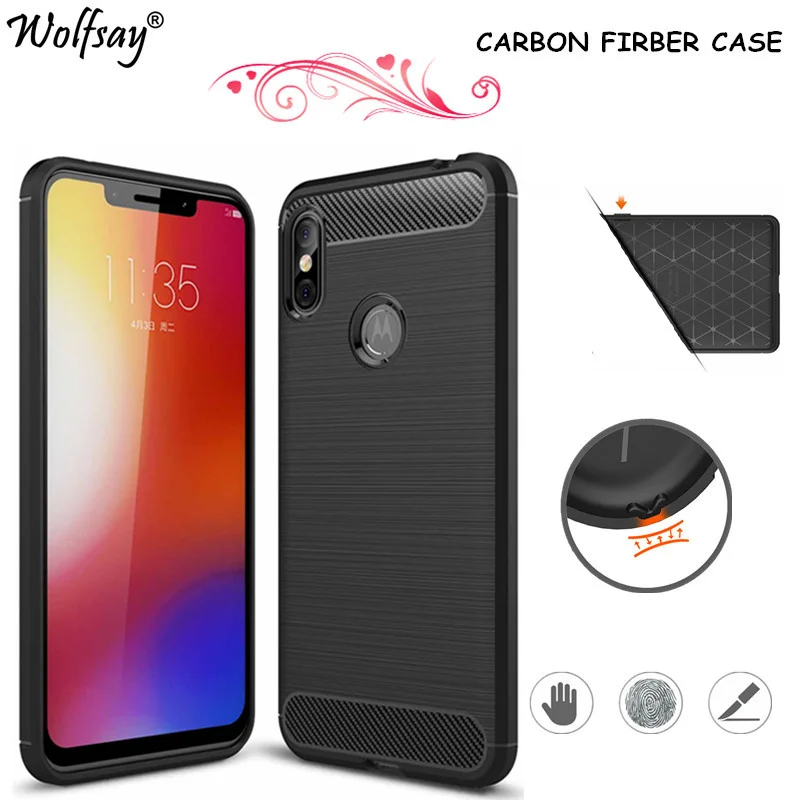 Чехол из углеродного волокна Wolfsay для Motorola Moto One Power мягкий резиновый армированный