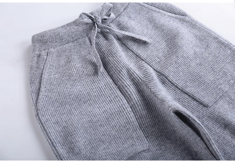 Новинка, одежда для улицы, кашемировые вязаные Широкие штаны, свободные штаны с талией, тонкие вязаные шерстяные штаны