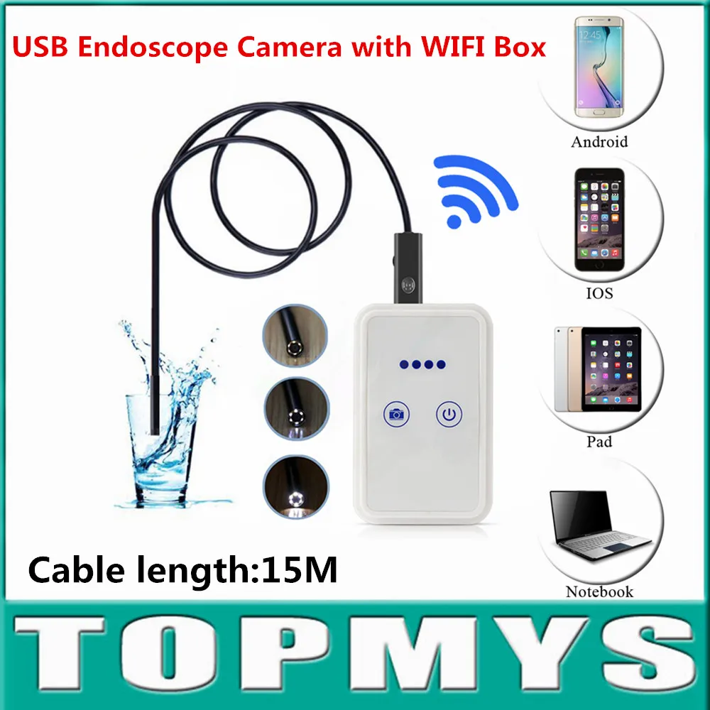 USB эндоскопа Android IOS iPhone камеры с WI-FI коробка tm-we9 кабель 15 м объектив 9 мм Пинхол