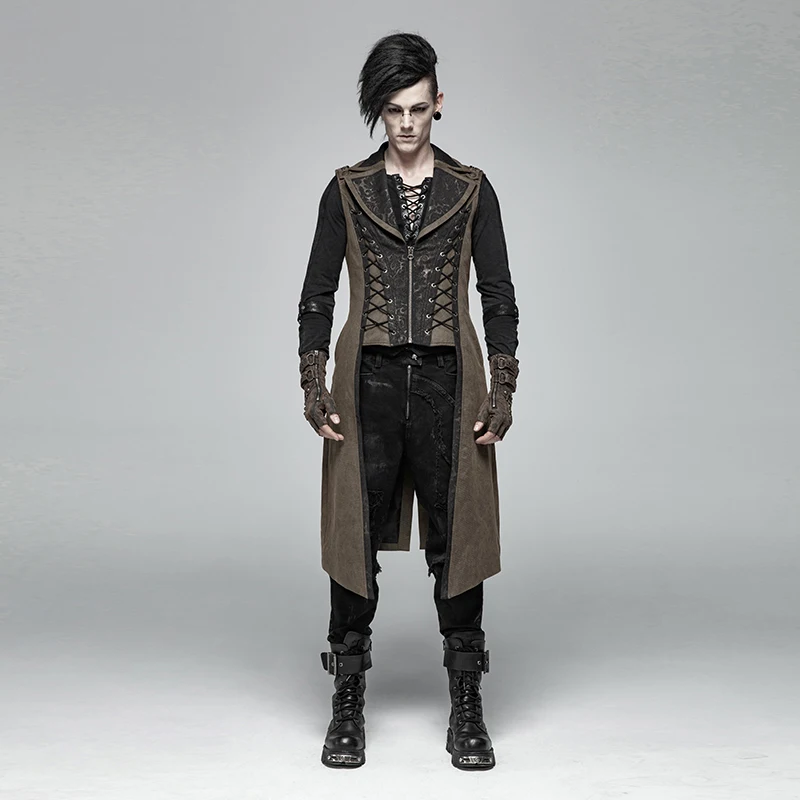 PUNK RAVE Men Steampunk Jackets Retro Palace Long Vest Coat Personality Fashion Party Waistcoat | Мужская одежда