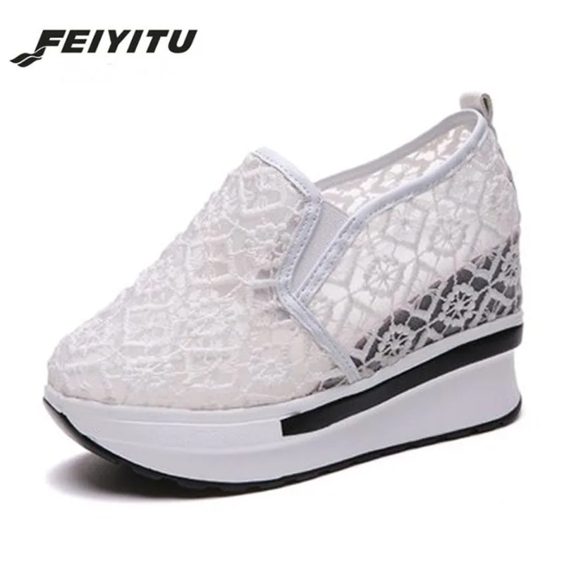 Женские сетчатые кроссовки FeiYiTu коллекция Лето 2018 повседневная обувь на танкетке