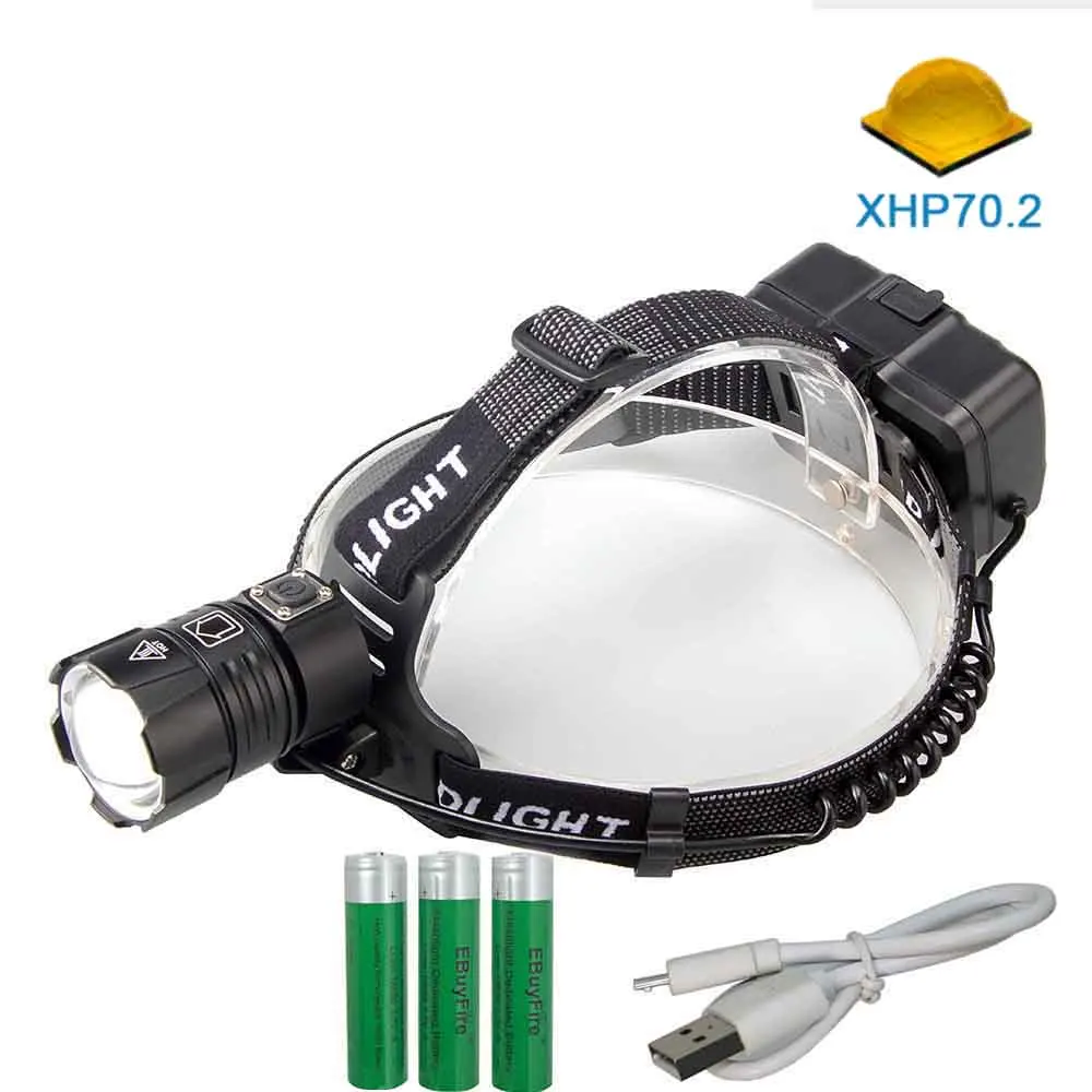 

New XHP70.2 LED Headlamp Fishing Headlight Zoom USB Rechargeable 3 modes Head Torch Waterproof outdoor Camping Lamp use 18650