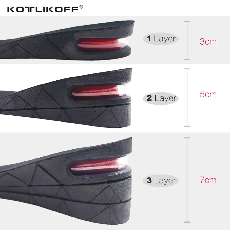 KOTLIKOFF 3-7 см, увеличивающая рост, стелька, подстилка, регулируемая высота, подтяжка обуви, вставка на пятке, выше, для женщин, мужчин, унисекс, подушечки для ног